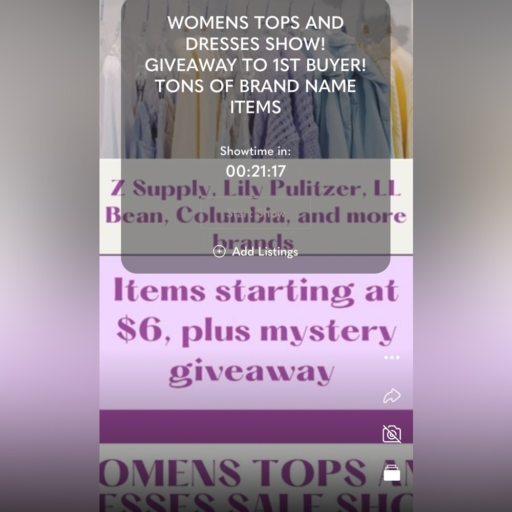 Silent show starting at 9:00 PM EST time! Womens tops and dresses only!